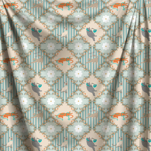 Cats' Society Cotton Fabric
